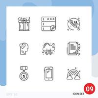 Pack of 9 Modern Outlines Signs and Symbols for Web Print Media such as server cloud call head love Editable Vector Design Elements