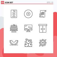 9 Universal Outlines Set for Web and Mobile Applications cloud cake dvd baking screenplay Editable Vector Design Elements