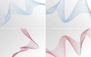 Set of 4 geometric wave pattern background Abstract waving line vector