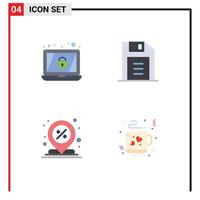4 paquete de iconos planos de interfaz de usuario de signos y símbolos modernos de cifrado por ciento disquete centro café elementos de diseño vectorial editables vector