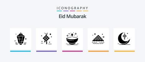 Eid Mubarak Glyph 5 Icon Pack Including fast. sweet. design. light. dia. Creative Icons Design vector