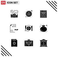 Universal Icon Symbols Group of 9 Modern Solid Glyphs of consumption document organization page development coding Editable Vector Design Elements