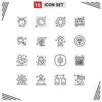 Universal Icon Symbols Group of 16 Modern Outlines of zoom magnifier safety payment case Editable Vector Design Elements