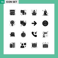 16 User Interface Solid Glyph Pack of modern Signs and Symbols of energy lantern employee illumination candle Editable Vector Design Elements