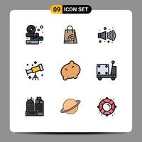 9 Universal Filledline Flat Color Signs Symbols of forklift potato gas food space Editable Vector Design Elements