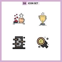 Mobile Interface Filledline Flat Color Set of 4 Pictograms of tea edge love award box Editable Vector Design Elements