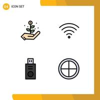 Set of 4 Modern UI Icons Symbols Signs for growth army connection disk military Editable Vector Design Elements