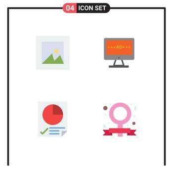 4 Universal Flat Icon Signs Symbols of image document tv screen report Editable Vector Design Elements