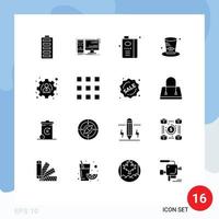 Pack of 16 creative Solid Glyphs of presidents day workstation fruit juice food Editable Vector Design Elements