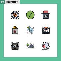 Mobile Interface Filledline Flat Color Set of 9 Pictograms of layer festival post event train Editable Vector Design Elements