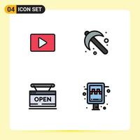 Modern Set of 4 Filledline Flat Colors Pictograph of youtube shop player spade web Editable Vector Design Elements