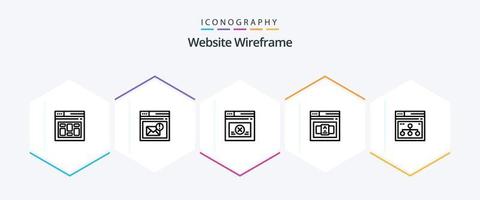 Website Wireframe 25 Line icon pack including internet. control. alert. code. website vector