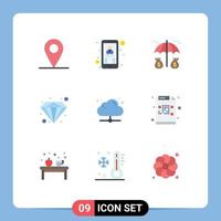 Group of 9 Flat Colors Signs and Symbols for encrypted online protection share cloud Editable Vector Design Elements