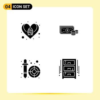 Editable Vector Line Pack of 4 Simple Solid Glyphs of easter color picker love finance picker Editable Vector Design Elements