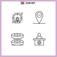 Mobile Interface Line Set of 4 Pictograms of employee science goal bacteria reception Editable Vector Design Elements