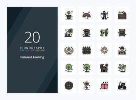 20 Nature And Farming line Filled icon for presentation vector