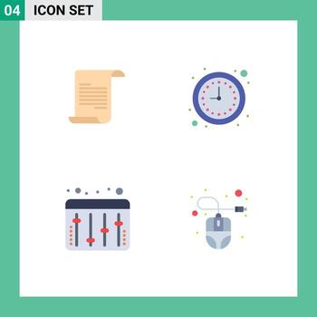 paquete de iconos planos de 4 símbolos universales de ecualizador de archivos reloj de negocios ratón de computadora elementos de diseño vectorial editables vector