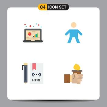 4 iconos planos vectoriales temáticos y símbolos editables de datos de codificación de análisis desarrollo de niños elementos de diseño vectorial editables vector