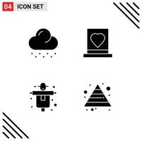 Group of 4 Solid Glyphs Signs and Symbols for cloud farm groom marriage scarecrow Editable Vector Design Elements