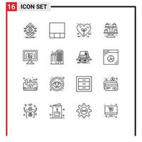 16 Universal Outline Signs Symbols of computer cupsakes eco cupcake baking Editable Vector Design Elements