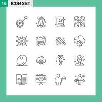 Modern Set of 16 Outlines Pictograph of maximize arrows eid space planet Editable Vector Design Elements