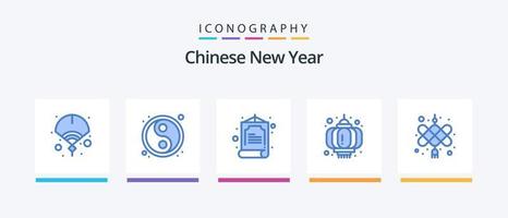 Chinese New Year Blue 5 Icon Pack Including cny. celebration. yin yang. new year. chinese. Creative Icons Design vector