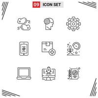 Set of 9 Commercial Outlines pack for logistic box mechanical add id Editable Vector Design Elements