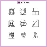 Modern Set of 9 Outlines and symbols such as programming coding power code constructor Editable Vector Design Elements