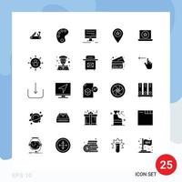 25 Thematic Vector Solid Glyphs and Editable Symbols of favorite pin computer marker location Editable Vector Design Elements