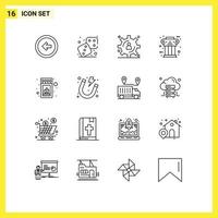 Modern Set of 16 Outlines Pictograph of box column play ancient greek Editable Vector Design Elements