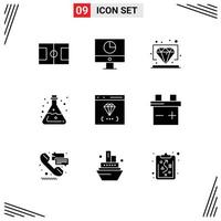 Group of 9 Solid Glyphs Signs and Symbols for app acid diamond tube chemistry Editable Vector Design Elements
