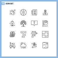 Pack of 16 Modern Outlines Signs and Symbols for Web Print Media such as information present man flowers growth Editable Vector Design Elements