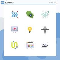 Universal Icon Symbols Group of 9 Modern Flat Colors of insight glow snow bulb heart Editable Vector Design Elements