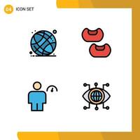 Pack of 4 creative Filledline Flat Colors of world globe indicator school avatar data Editable Vector Design Elements