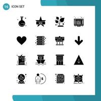 16 Universal Solid Glyph Signs Symbols of interface love leaf report graph Editable Vector Design Elements