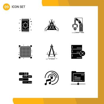 Pictogram Set of 9 Simple Solid Glyphs of geometry precision factory view grid Editable Vector Design Elements