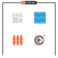 User Interface Pack of 4 Basic Flat Icons of contract waves notification river fence Editable Vector Design Elements