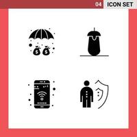 Editable Vector Line Pack of 4 Simple Solid Glyphs of deposit app protection eggplant phone Editable Vector Design Elements