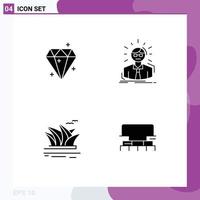 Set of 4 Vector Solid Glyphs on Grid for diamound citysets prize doctor harbour Editable Vector Design Elements