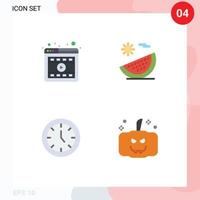 Set of 4 Modern UI Icons Symbols Signs for browser clock online fruit home appliances Editable Vector Design Elements