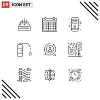 9 iconos creativos signos y símbolos modernos de retorno de viaje contacto buceo cpu elementos de diseño vectorial editables vector