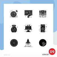 9 Thematic Vector Solid Glyphs and Editable Symbols of gps cake shared baking fruit Editable Vector Design Elements