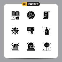 Pack of 9 creative Solid Glyphs of receiver dollar file gear cog Editable Vector Design Elements