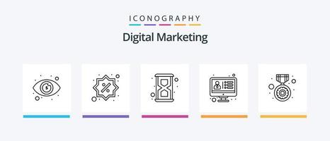 paquete de iconos de línea de marketing digital 5 que incluye servidores. buscar. clasificación. administración. vidrio. diseño de iconos creativos vector