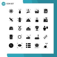 Set of 25 Commercial Solid Glyphs pack for report financial eight annual bathing Editable Vector Design Elements