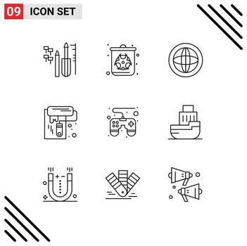 User Interface Pack of 9 Basic Outlines of control pad roller center paint support Editable Vector Design Elements
