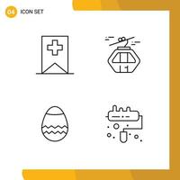 Pack of 4 creative Filledline Flat Colors of tag egg alpine gondola brush Editable Vector Design Elements