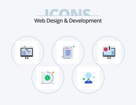 Web Design And Development Flat Icon Pack 5 Icon Design. design. web. software. html. coding vector