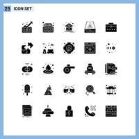 User Interface Pack of 25 Basic Solid Glyphs of user bag home tray email Editable Vector Design Elements