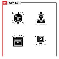 4 User Interface Solid Glyph Pack of modern Signs and Symbols of broom browser witch incognito error Editable Vector Design Elements